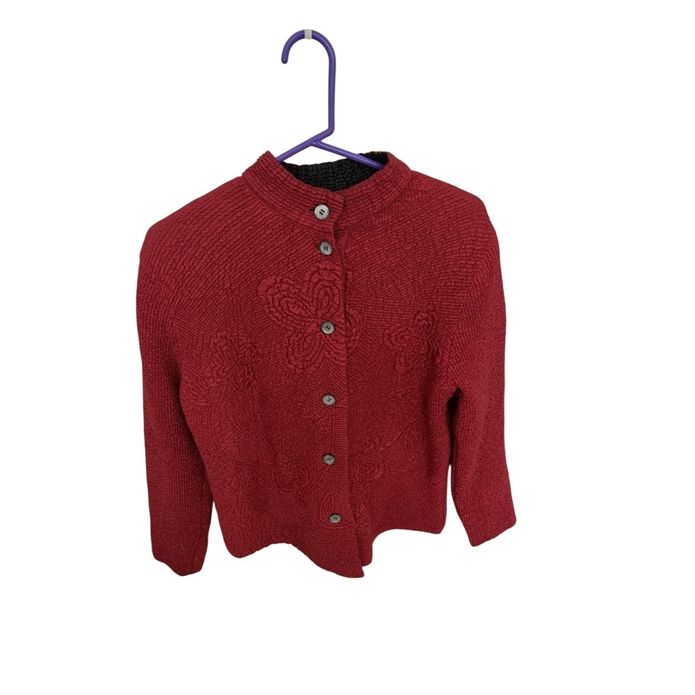 Women's Reversible Tally‎ Ho Jacket Floral Leafy Embossed Texture Red & Black